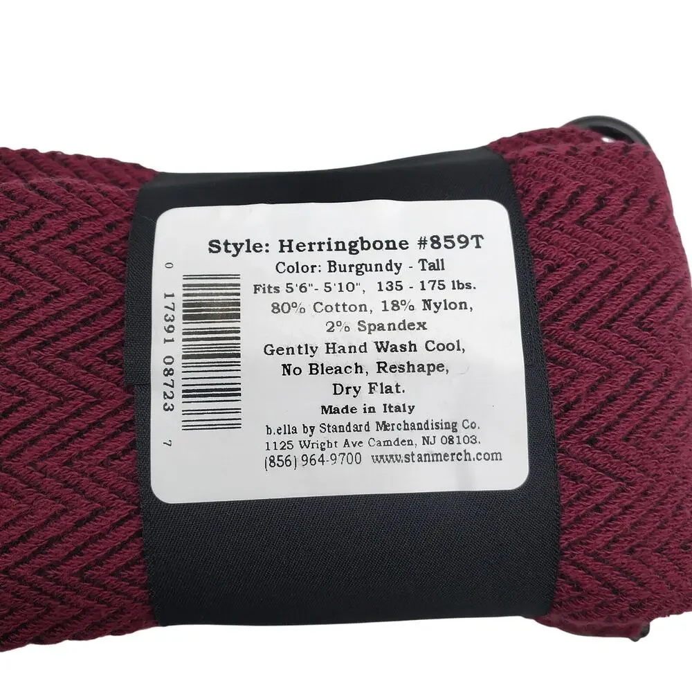 Italian 80% Cotton Tights Size Tall Burgundy Herringbone Wine B.ella New Hosiery
